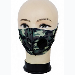 Camouflage Print Elastic Ear Loop Polyester Face Mask with Valve - Colors May Vary