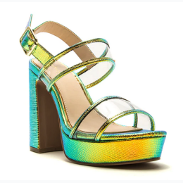 Women's 2 Band Ankle Strap Sandal in Iridescent Lizard PU - SIZE 6.5