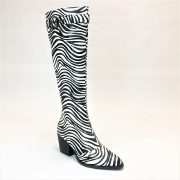 Women's A-Rider Zebra Print Buckle Detail Knee High Boots