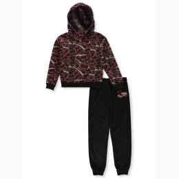 Boy's Members Only All Over Print Fleece Jogger Set in Black/Red