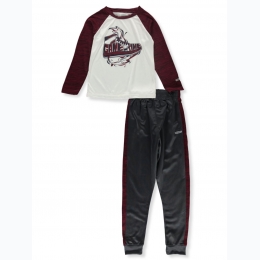 Boy's 2pc Game Time Joggers Set Outfit in Grey/Burgundy - Size 4-7