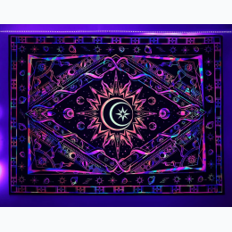 Colorful Rainbow Bordered Diamond Celestial Printed Tapestry - 59" L