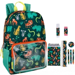 17 Inch Jungle Backpack & 9 Piece School Supply Kit