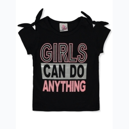 Girl's Tie Shoulder Girls Can Do Anything T-Shirt - 2 Color Options