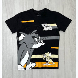Boy's Tom & Jerry Short Sleeve Foil T-shirt in Black - SIZE L (14/16)