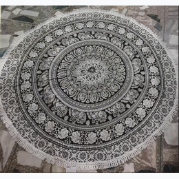 Round Mandala Tapestry in Black & White - 4' x 7" Round