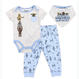 Newborn Boy's 3PC Star Wars Bib Set - Blue & Grey