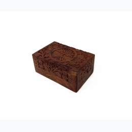 Handcrafted Ornate Wooden Storage Box - Tree of Life - 4"x6"
