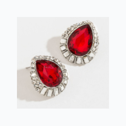 RED AND CLEAR GEMSTONE DECOR PENDANT EARRINGS