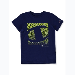Boys CHAMPION Optical Fade Box Logo T-Shirt in Deep Blue