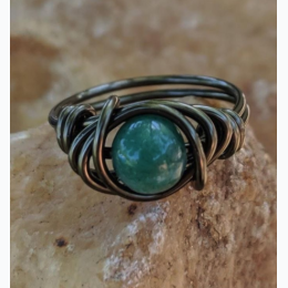 Green Jasper Earthy Hippie Ring - Boho Style - SIZE 5