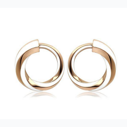 Two-Toned IP Rose Gold (Ion Plating) Stainless Steel Twist Earrings w/ Epoxy in White
