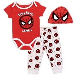 Newborn Boy Spider-Man Hero Crawls Jogger Set w/ Spidey Eyes Beanie