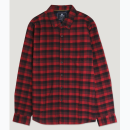 Men's Red & Black Plaid Twill Flannel Shirt