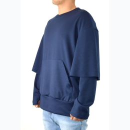 Mens Double Layered Pullover Sweatshirt - Navy- SIZE S