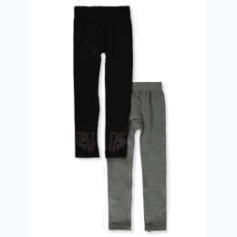 Girl 2pc Fleece Lined Unicorn Embellished & Solid Leggings in Black/Grey - SIZE 4-6X