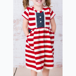 Girl's Red American Stars Stripes Knit Pocket Dress