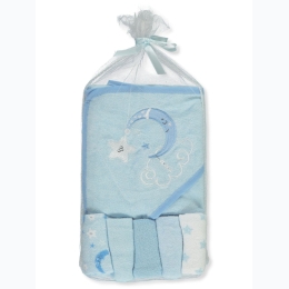 Baby's Moon & Star Hooded Towel & Washcloths Set
