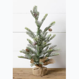 Tree - Frosted Evergreen with Mini Cones & Burlap Base