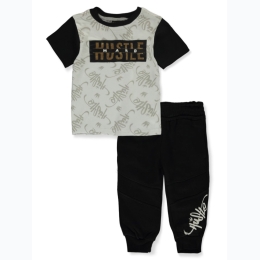 Infant Boy Hustle Short Sleeve Tee & Jogger Set in Black/White- SIZE 18M