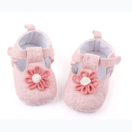 Baby Girl Flower Trim Crib Shoes in Pink