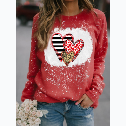 Women's Valentine Striped, Leopard, Heart Print Graphic Sweatshirt in Red