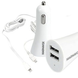 Magnavox USB Car Charger with Micro USB cable And Lightning cable