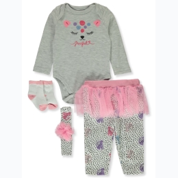 Newborn Girl 4pc Purrfect Kitty Face Layette Set by Emporio Baby