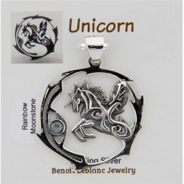.925 Sterling Silver Sacred Animal Pendant w/ Assorted Stone - Unicorn