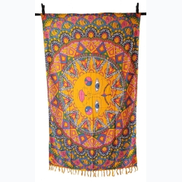 Multi-Color Happy Sun Rayon Sarong with Fringe - 44" x 72"
