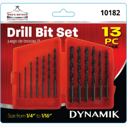 13 Pc Drill Bit Set from 1/4" to 1/16"