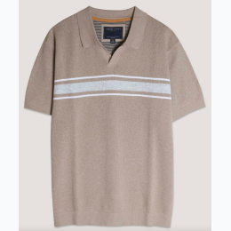 Men's Retro Stripe Polo Sweater in Tan